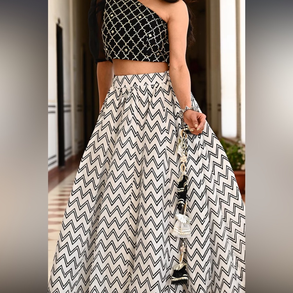 Black and White Geometric Indian Lehenga Designer